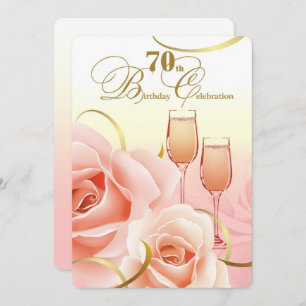 70th Birthday Celebration. Pink Peach Roses Invitation