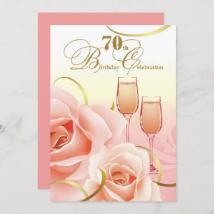 70th Birthday Celebration. Pink Peach Roses Invitation