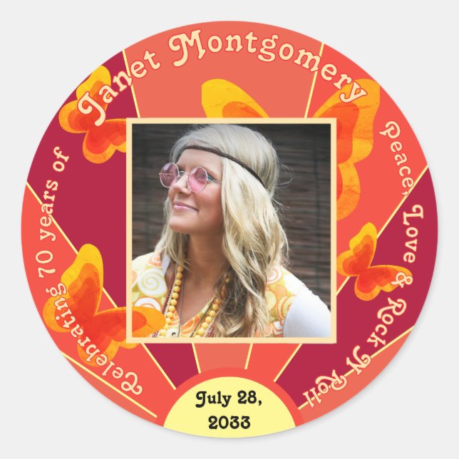 70th Birthday Celebration Retro 60's Photo Sticker (Front)