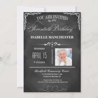 70th Birthday Chalkboard Typography Party Invite