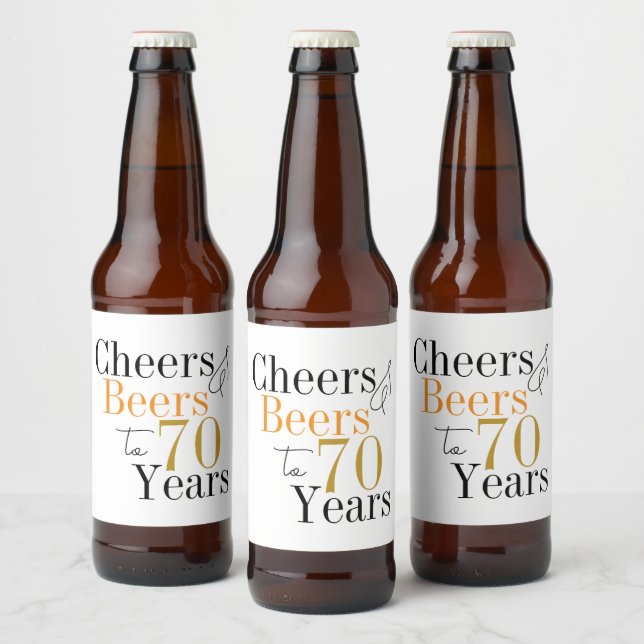 70th Birthday Cheers and Beers Minimal Party Beer Bottle Label (Bottles)