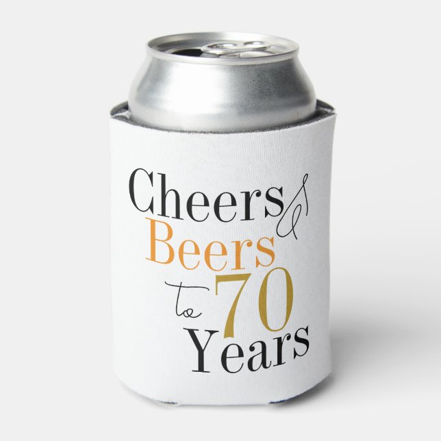 70th Birthday Cheers and Beers Minimal Party Can Cooler (Can Front)