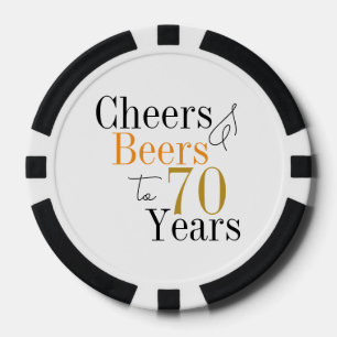 70th Birthday Cheers and Beers Minimal Party Poker Chips