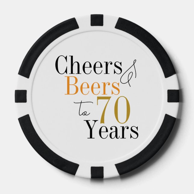 70th Birthday Cheers and Beers Minimal Party Poker Chips (Front)