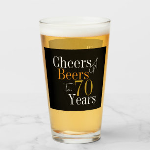 70th Birthday Cheers Beers Black Gold Party Favor  Glass