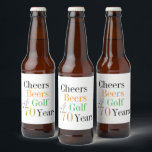 70th Birthday Cheers Beers Golf Minimal Party Beer Bottle Label<br><div class="desc">This is a cool and modern, 70th birthday, golf party design. It is a simple, minimal design, in classic black and white, with gold coloured typography with pops of orange and green. Perfect for a cool and fun, golf and beer themed, 70th birthday party and ideal as a gift or...</div>