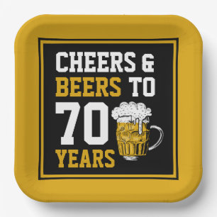 70th Birthday Cheers & Beers to 70 Years Funny Paper Plate