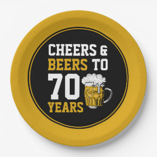 70th Birthday Cheers & Beers to 70 Years Funny Paper Plate