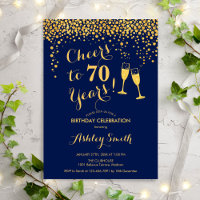 70th Birthday - Cheers To 70 Years Gold Navy