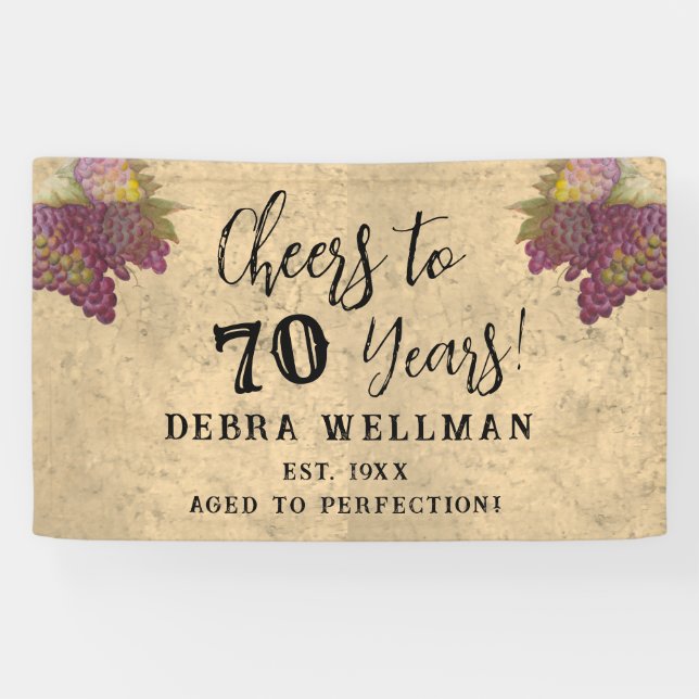 70th Birthday Cheers to 70 Years Vineyard Birthday Banner (Horizontal)