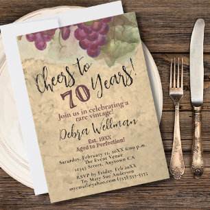 70th Birthday Cheers to 70 Years Vintage Rustic Invitation