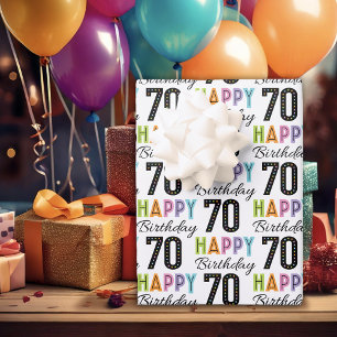 70th Birthday Colorful Typography Wrapping Paper