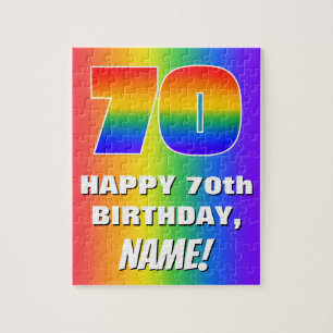 70th Birthday: Colourful, Fun Rainbow Pattern # 70 Jigsaw Puzzle