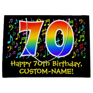 70th Birthday - Colourful Music Symbols, Rainbow 7 Large Gift Bag