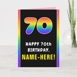 70th Birthday: Colourful Rainbow # 70, Custom Name Card