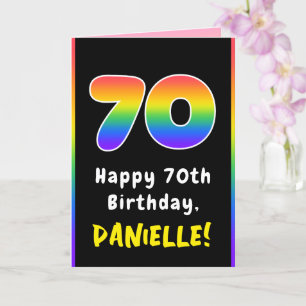 70th Birthday: Colourful Rainbow # 70, Custom Name Card