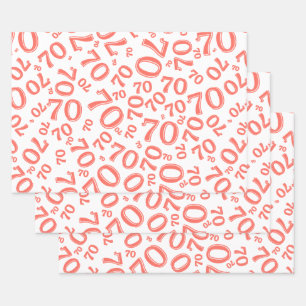 70th Birthday Coral & White Number Pattern 70 Wrap Wrapping Paper Sheet