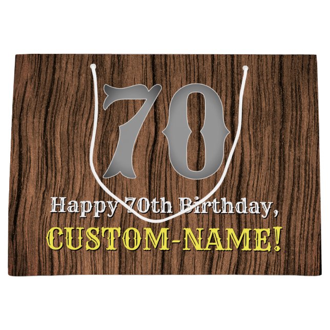70th Birthday: Country Western Inspired Look, Name Large Gift Bag (Front)