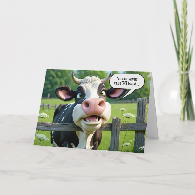 70th Birthday Cow Humour Card (Front)
