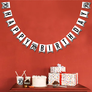 70th Birthday custom photo black white Bunting Flags