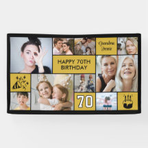 70th Birthday Custom Photo Collage Black Gold