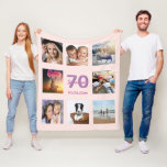 70th birthday custom photo collage rose gold pink fleece blanket<br><div class="desc">A gift for a woman's 70th birthday, celebrating her life with a collage of 8 of your photos of her friends, family, interest or pets. Personalize and add her name, age 70 and a date. Date of birth or the date of the birthday party. Pink and purple coloured letters. Girly...</div>