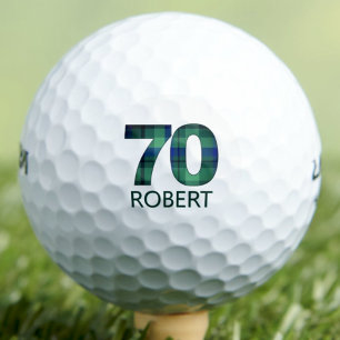 70th Birthday Dad Gift – Blue Green Plaid 70 Years Golf Balls