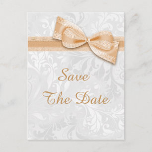 70th Birthday Damask and Faux Bow Save The Date Announcement Postcard