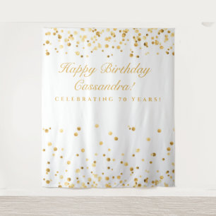 70Th Birthday Decor, White And Gold Photobooth Tapestry