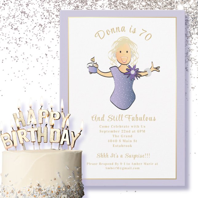 70th Birthday Elegant Blue Gold Fabulous 70  Invitation (Creator Uploaded)