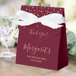 70th Birthday Elegant Gold Confetti Burgundy Favor Box