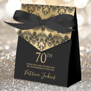 70th Birthday Elegant Gold Lace Thank You Favor Box