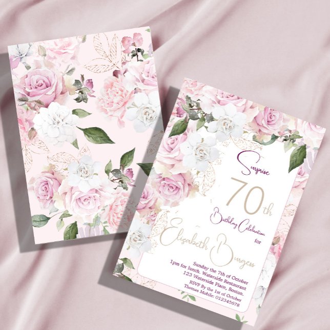 70th Birthday Elegant Modern Floral Chic Invitation (Creator Uploaded)