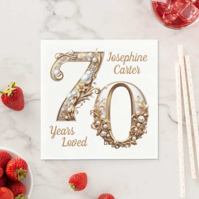 70th Birthday Elegant Party Napkin (Insitu)