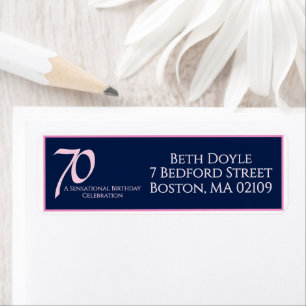 70th Birthday Elegant Pink Navy Modern Script