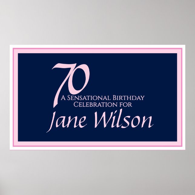 70th Birthday Elegant Pink & Navy Poster (Front)