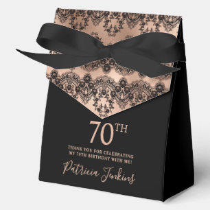 70th Birthday Elegant Rose Gold Black Lace Favor Box