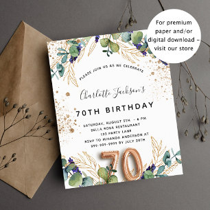70th birthday eucalyptus greenery glitter elegant invitation postcard