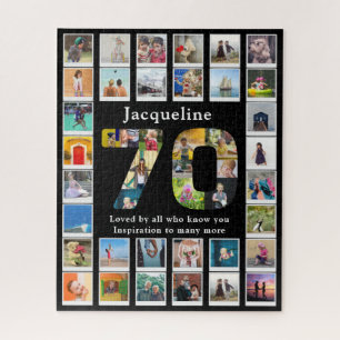 70th Birthday Family Photo Template Black Jigsaw Puzzle