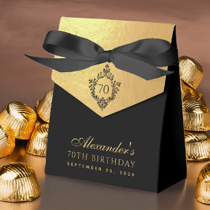 70th Birthday Faux Gold Luxury Black Vintage Crest Favor Box