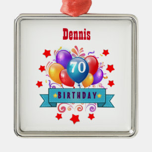 70th Birthday Festive Colourful Balloons C01FZ Metal Ornament