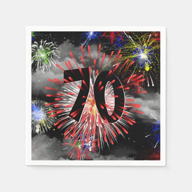 70th Birthday Fireworks In Clouds Napkins (Front)