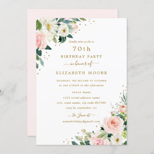 70th Birthday Floral Blush Gold Invitation