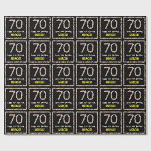 70th Birthday: Floral Flowers Number, Custom Name Wrapping Paper