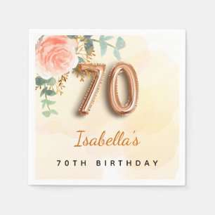 70th birthday floral rose gold eucalyptus monogram napkin