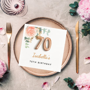 70th birthday floral rose gold eucalyptus monogram napkin