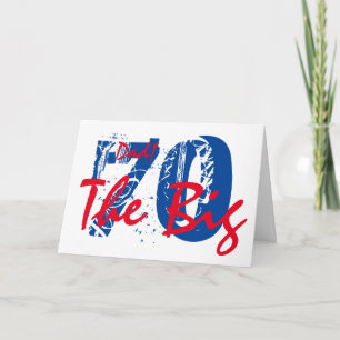70th Birthday for dad, blue, red text on white. Card