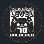 70th Birthday For Men Level 70 Unlocked Gamer 70 Y Classic Round Sticker<br><div class="desc">70th Birthday For Men Level 70 Unlocked Gamer 70 Year Old</div>