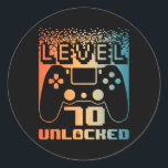 70th Birthday For Men Level 70 Unlocked Gamer 70 Y Classic Round Sticker<br><div class="desc">70th Birthday For Men Level 70 Unlocked Gamer 70 Year Old 1</div>