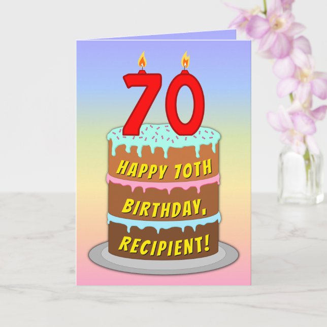 70th Birthday — Fun Cake & Candles, w/ Custom Name Card (Orchid)